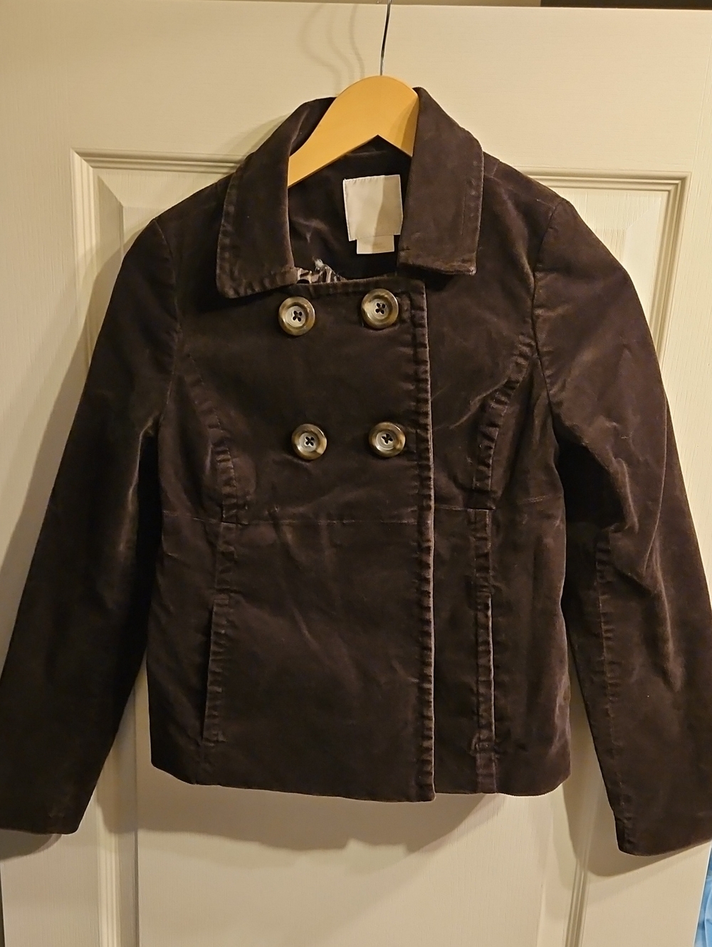 Vintage GAP Double-Breasted Velvet Pea Coat in Dark Brown